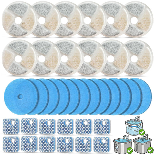 OUPUSES cat fountain filter replacement set shown together as a 12-set kit.