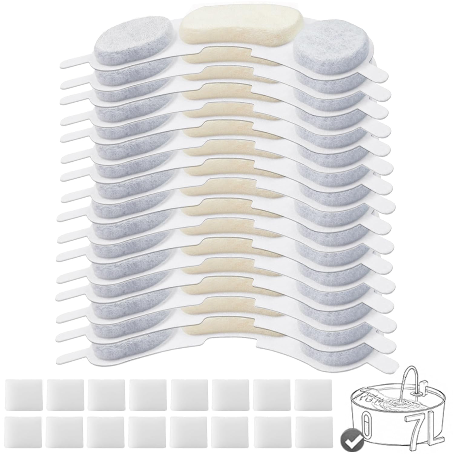OUPUSES dog fountain replacement filters and pump sponges shown together as a set.