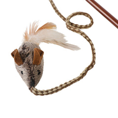 Our Pets Play-N-Squeak Teathered & Feathered cat wand with its feather detail in close-up.