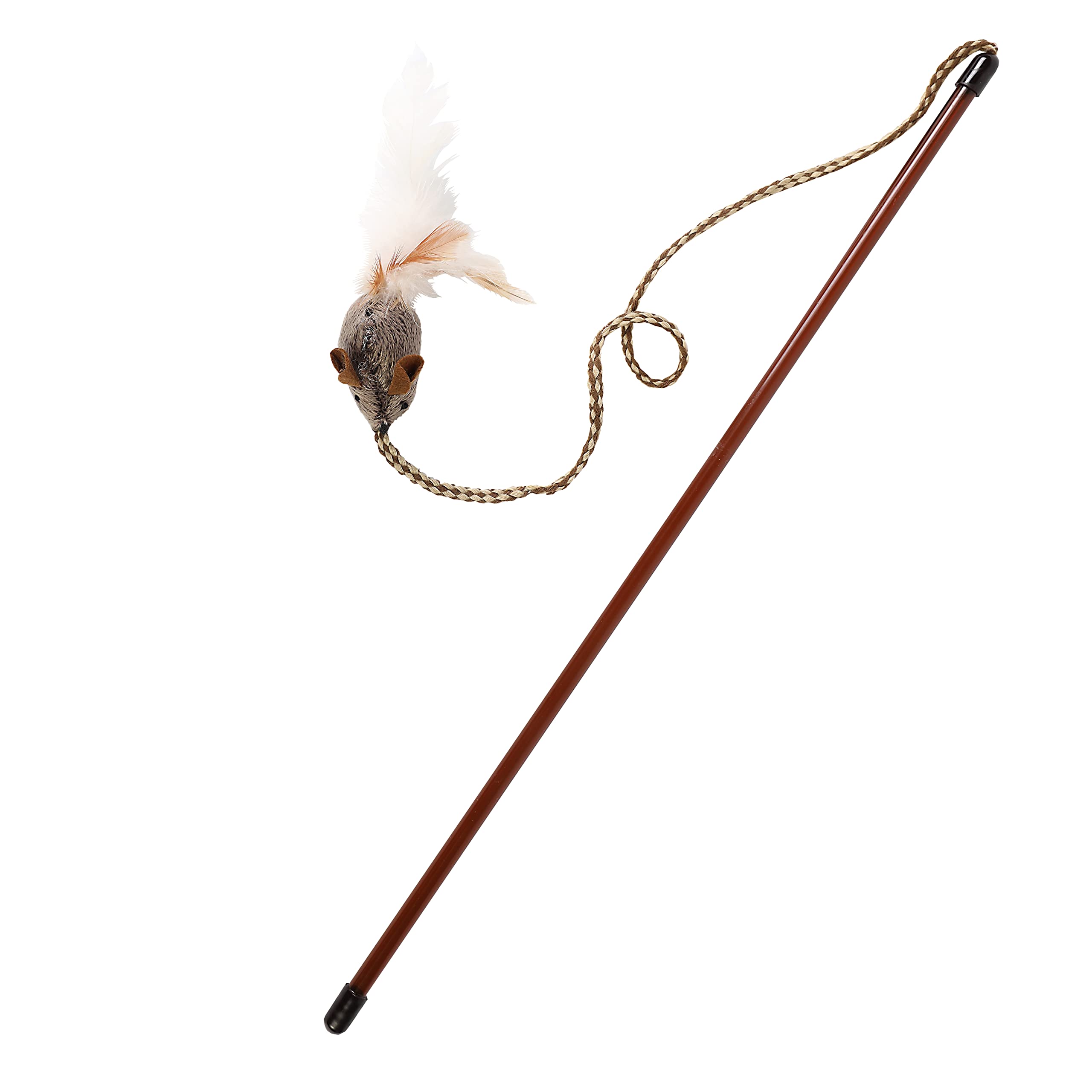 Our Pets Play-N-Squeak Teathered & Feathered cat wand shown in a full product view.