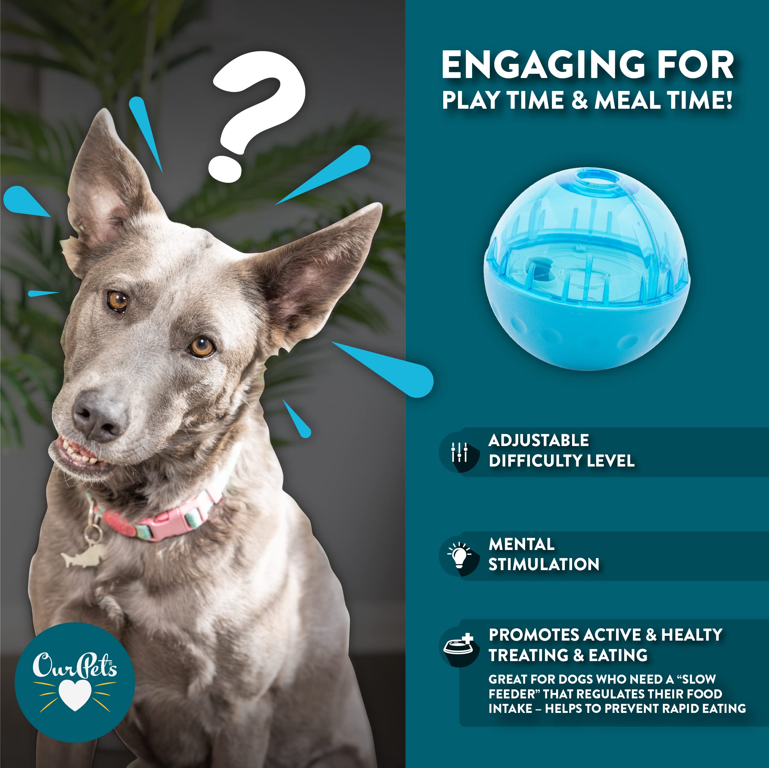 Our Pets IQ Treat Ball opened to show its interior disc.