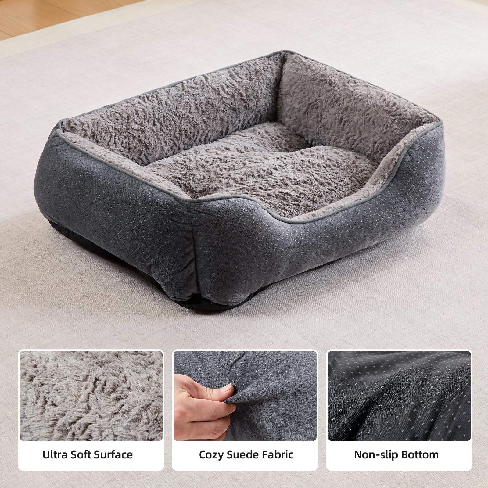 Oveppy dog bed shown with a small dog resting on it.