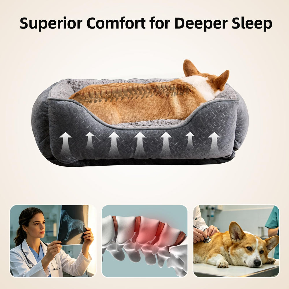 Oveppy pet bed shown from above to display its overall shape.