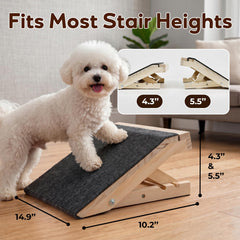 ownkid wooden dog ramp showing its adjustable height settings.