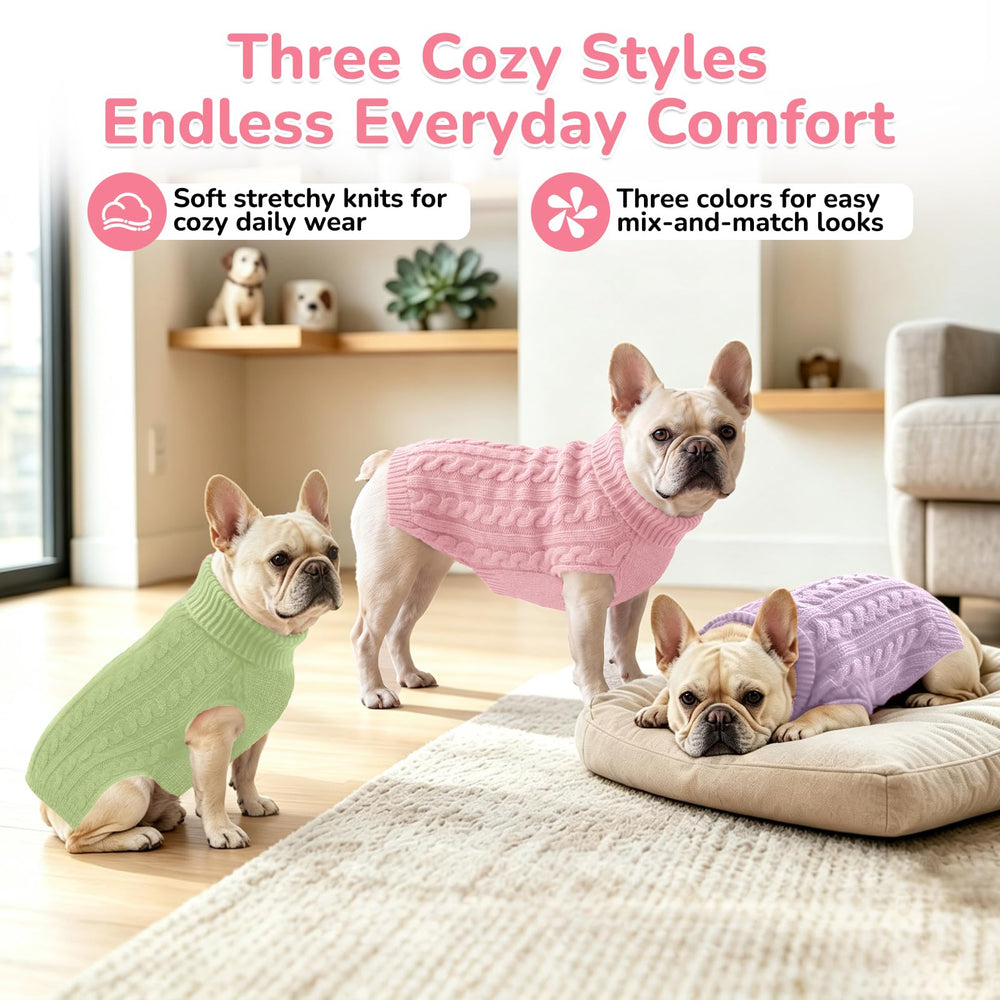 Ownspar Dog Sweater in pink shown from the front.