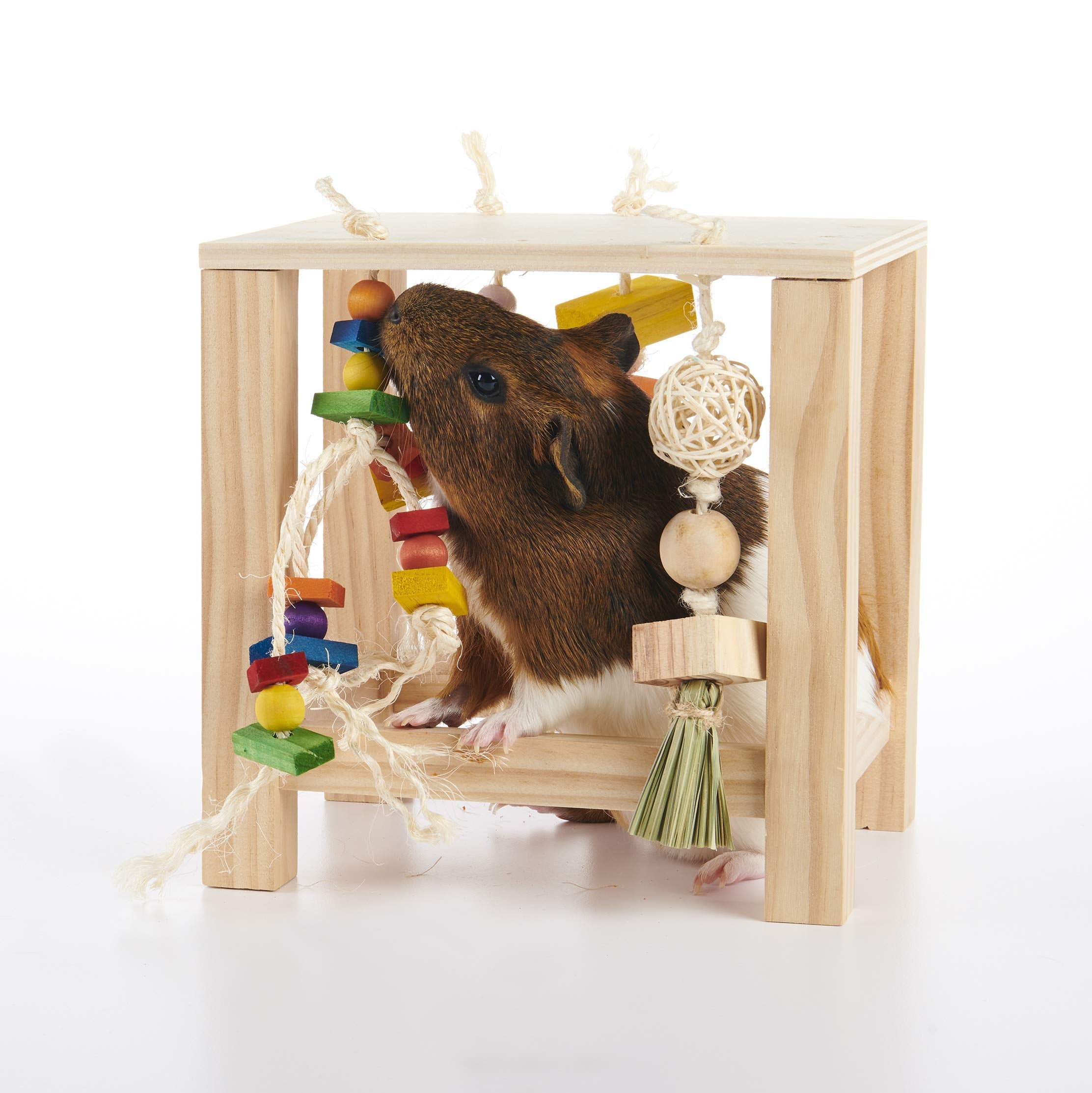 Oxbow Play Table in use as a rabbit explores the activity table.
