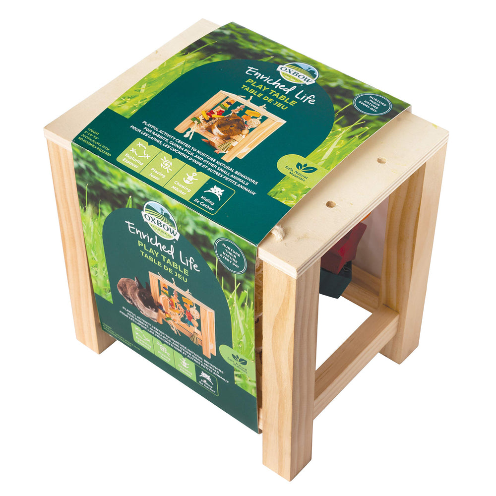 Oxbow Play Table dangling chews shown as replaceable toy elements.