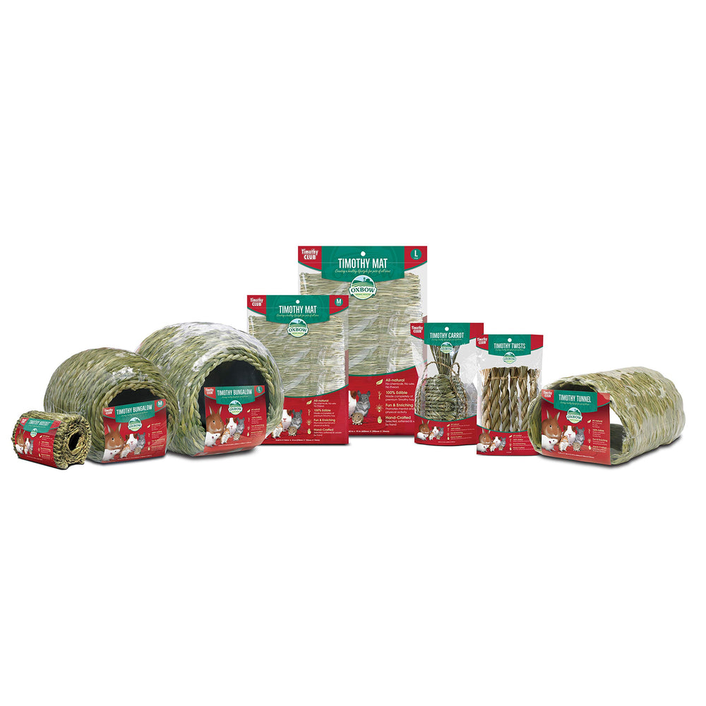Oxbow Timothy Hay Bungalow shown as an enclosed resting and hiding space for small pets.
