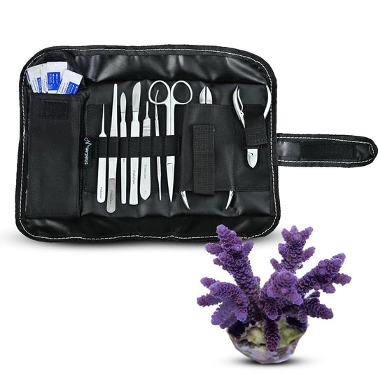 PakCan coral fragging kit showing the assortment of specialized propagation tools.