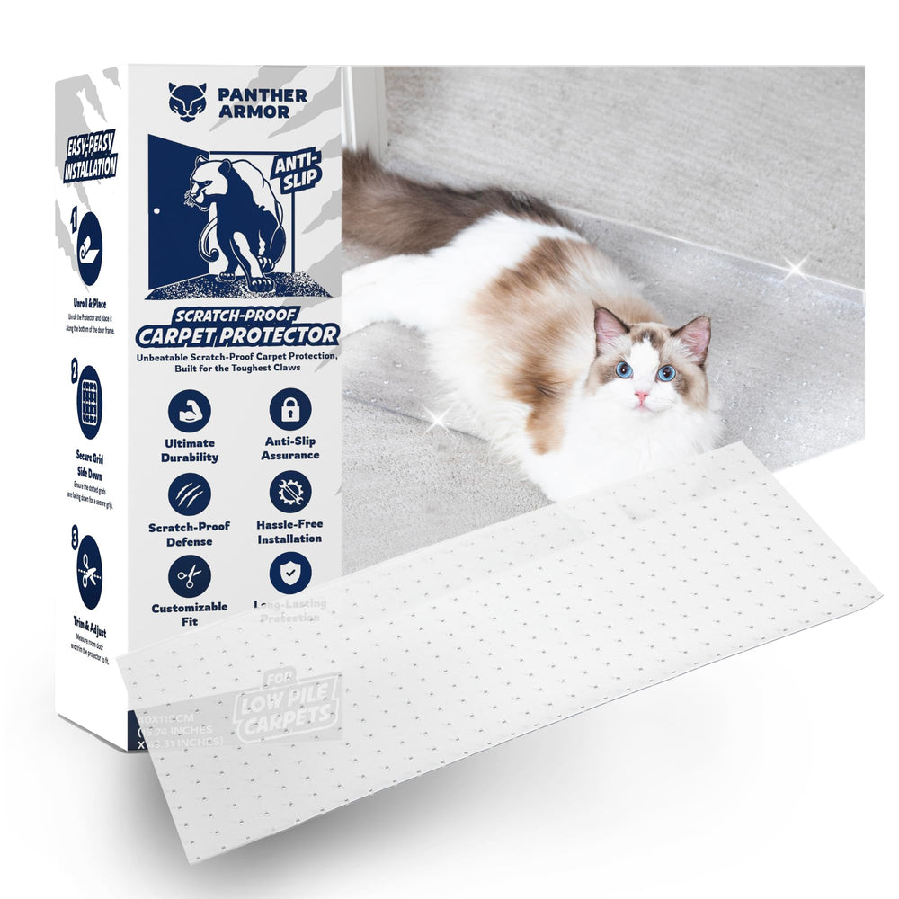 Panther Armor Cat Carpet Protector shown from the front as a clear plastic runner.