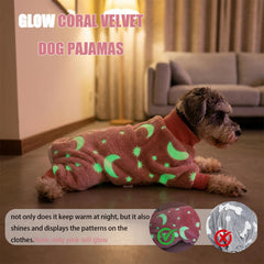 PAPIAMEN Dog Pajamas close-up showing the starry-sky coral velvet fabric.