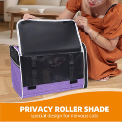 PAPZER cat carrier with its roller privacy shade lowered over the side mesh.