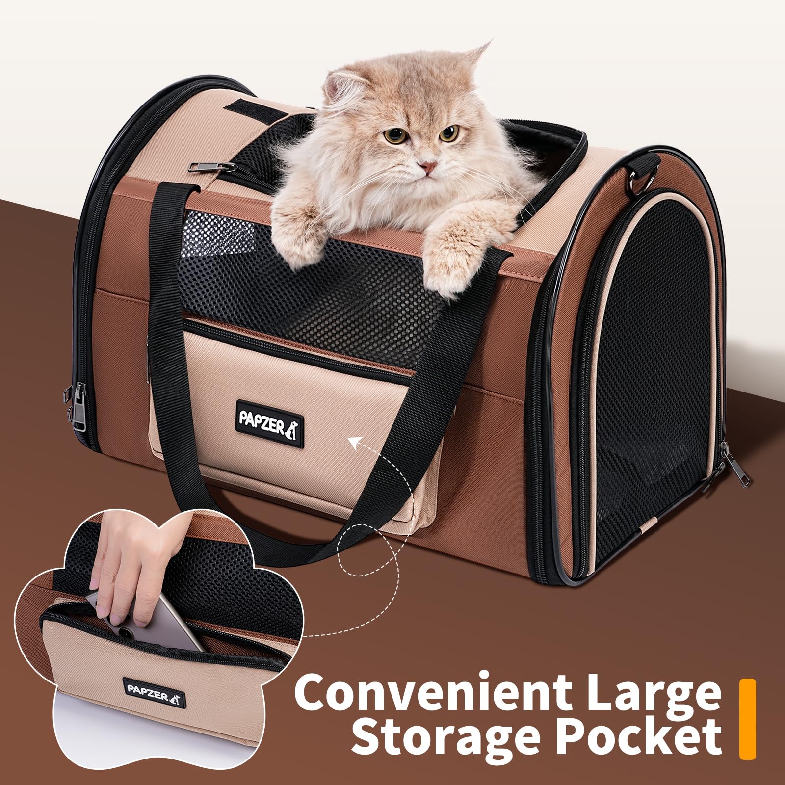 PAPZER small pet carrier close-up showing the breathable mesh panels.