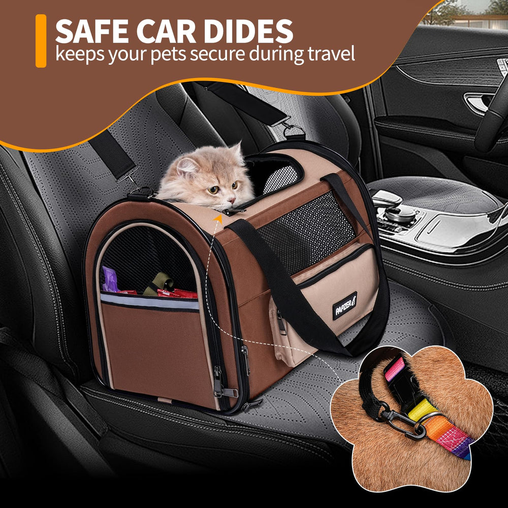 PAPZER small pet carrier shown with its zippered and slip pockets.