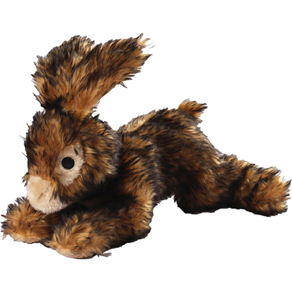 Patchwork Pet Pet Lou Colossal Rabbit plush chew toy shown during dog play.