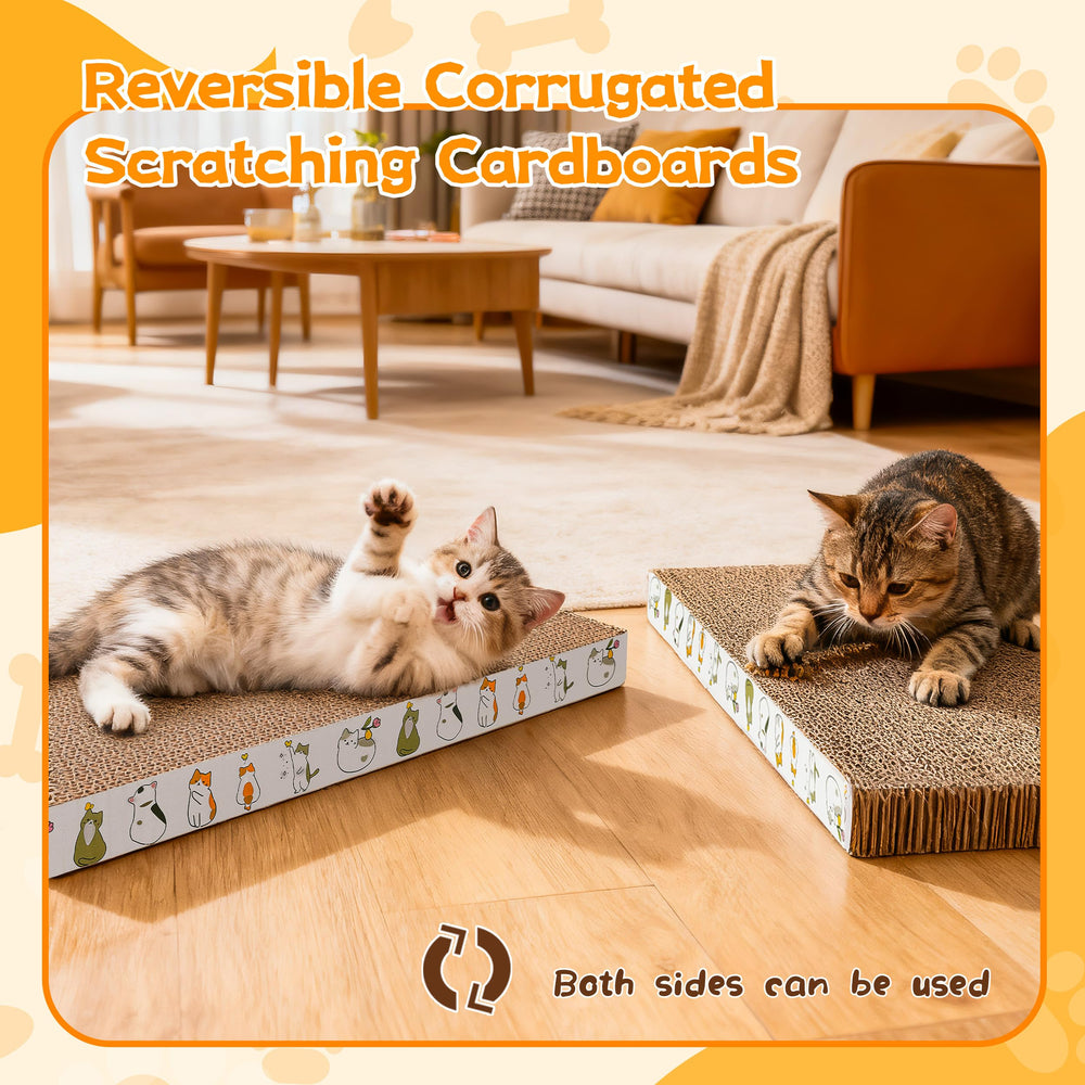 PatiencET Cat Scratching Board shown with a cat resting on it.
