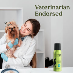 Paw Fume Blue Ribbon Dog Perfume Spray used for long-coat grooming.