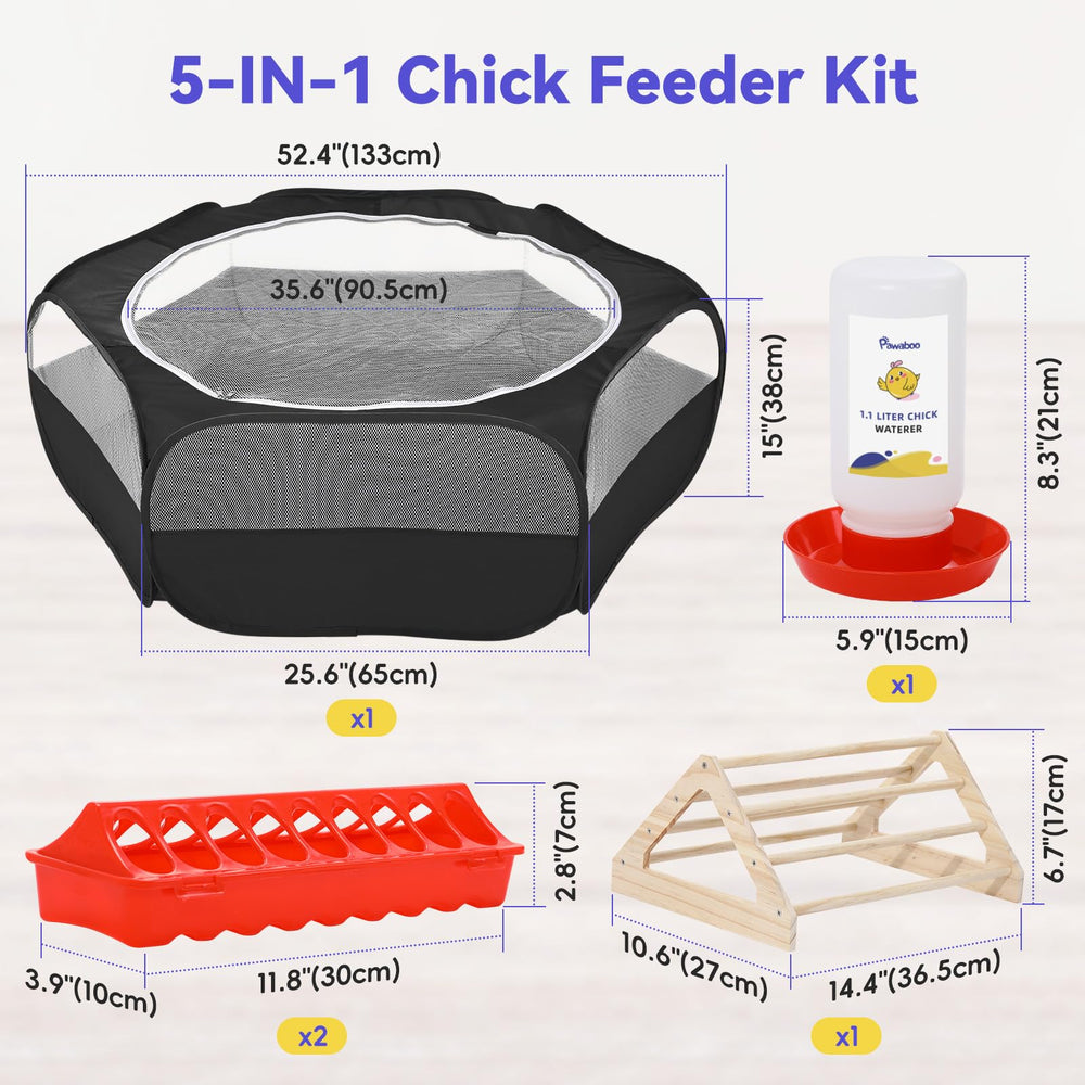 Pawaboo Chick Brooder Box Starter Kit components arranged together.