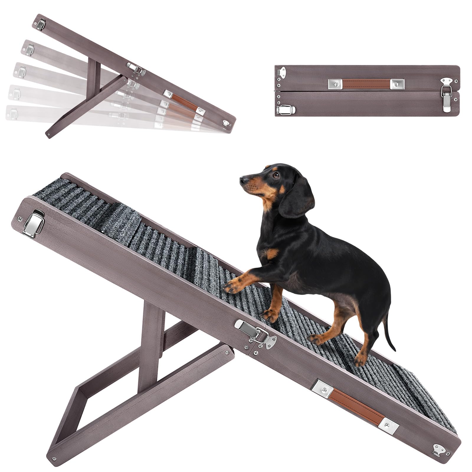 Pawaboo dog ramp shown from the front with its full climbing surface visible.