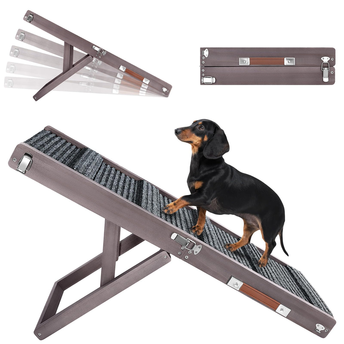 Pawaboo dog ramp shown from the front with its full climbing surface visible.