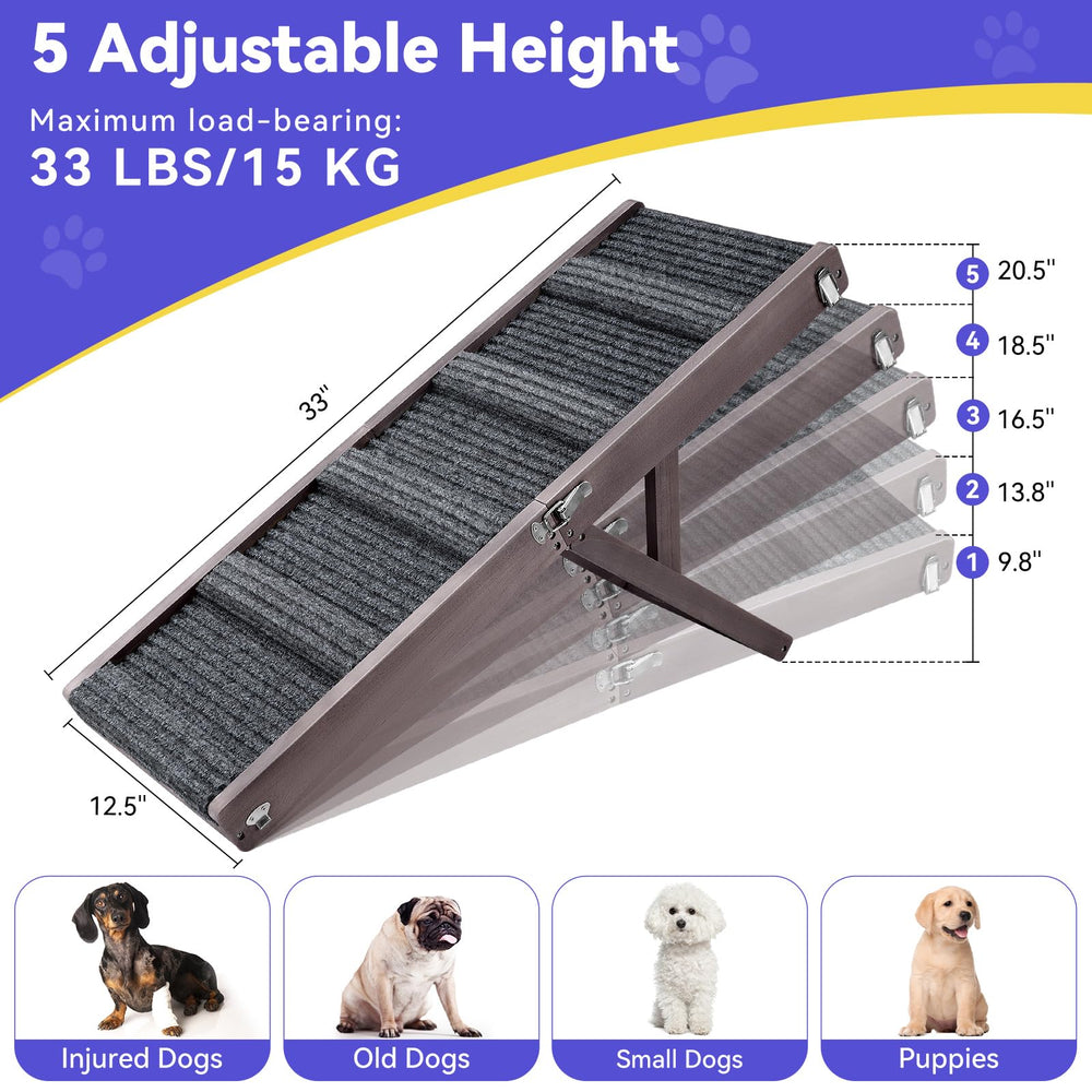 Pawaboo dog ramp shown with its adjustable height positions.