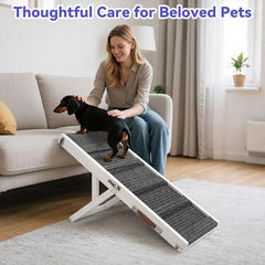 Pawaboo dog ramp positioned beside a couch for pet access.