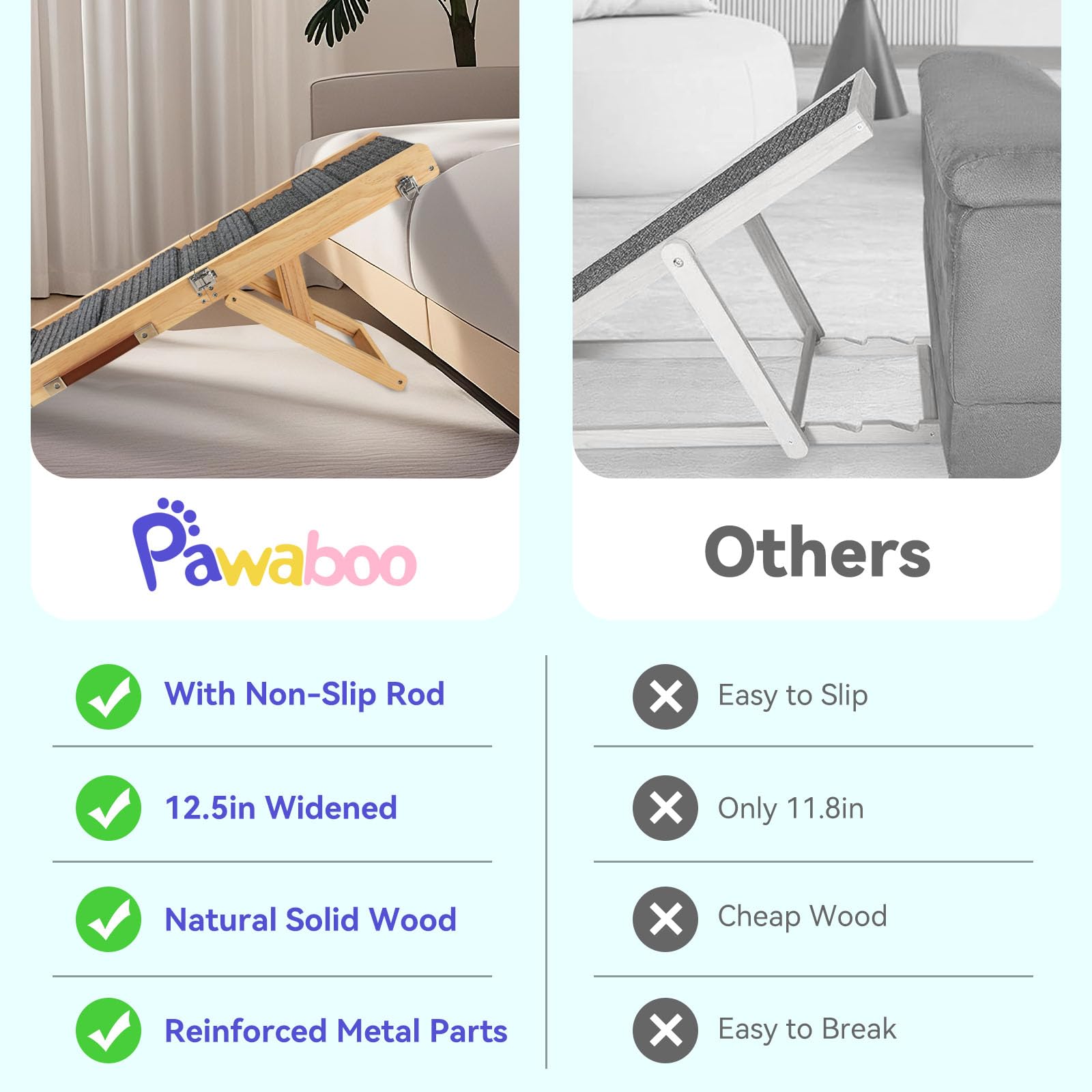 Pawaboo dog ramp detail showing a side buckle and carrying handle.