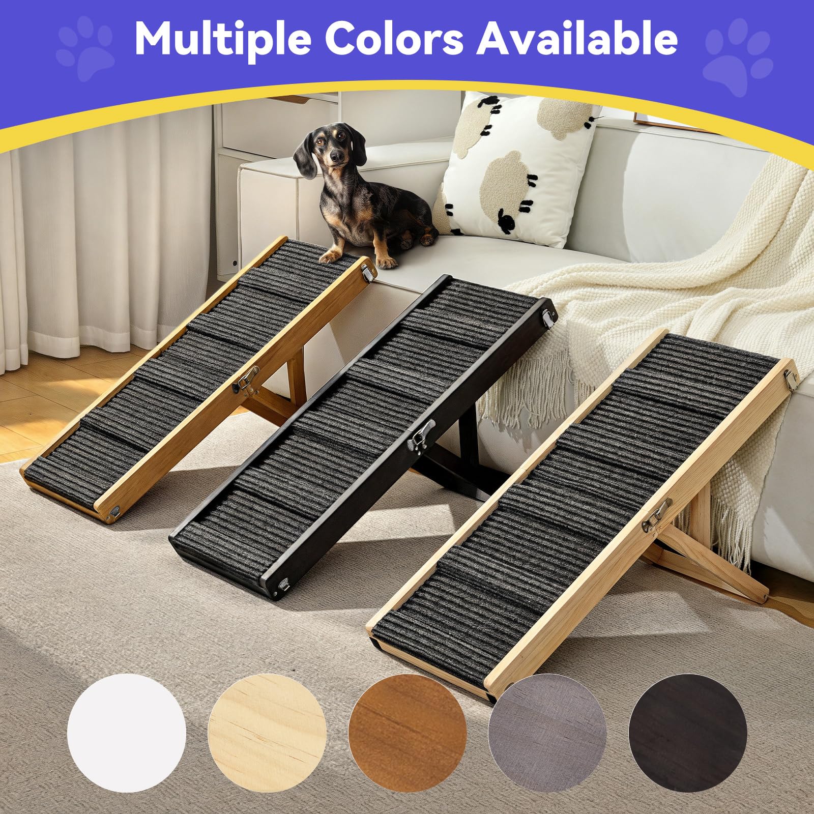 Pawaboo dog ramp close-up showing the striped fabric carpet surface.