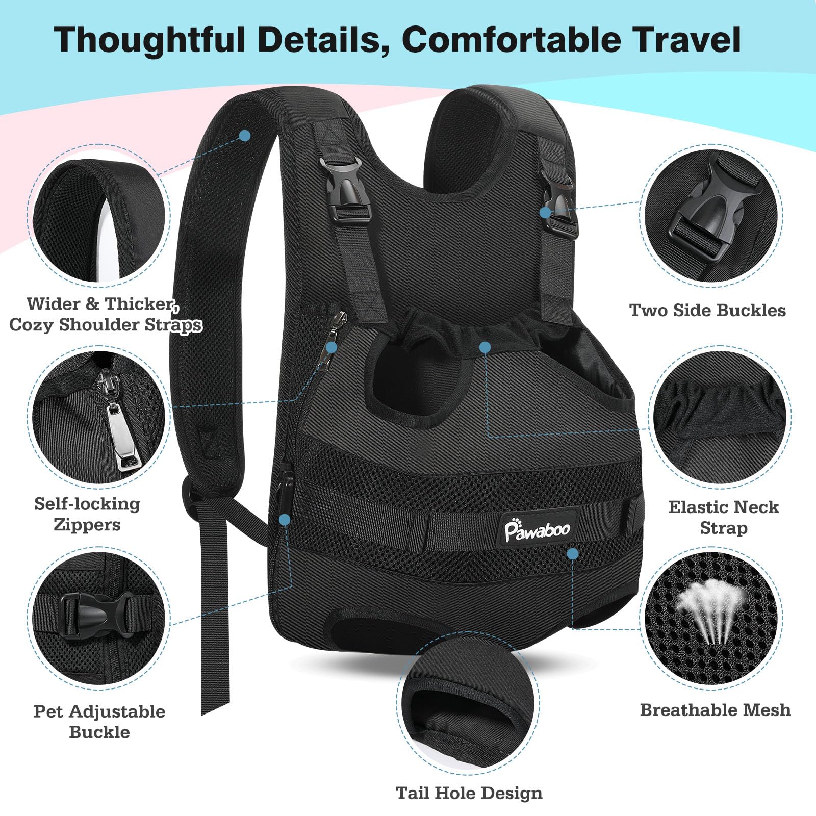 Pawaboo pet carrier backpack mesh fabric and sponge lining detail.