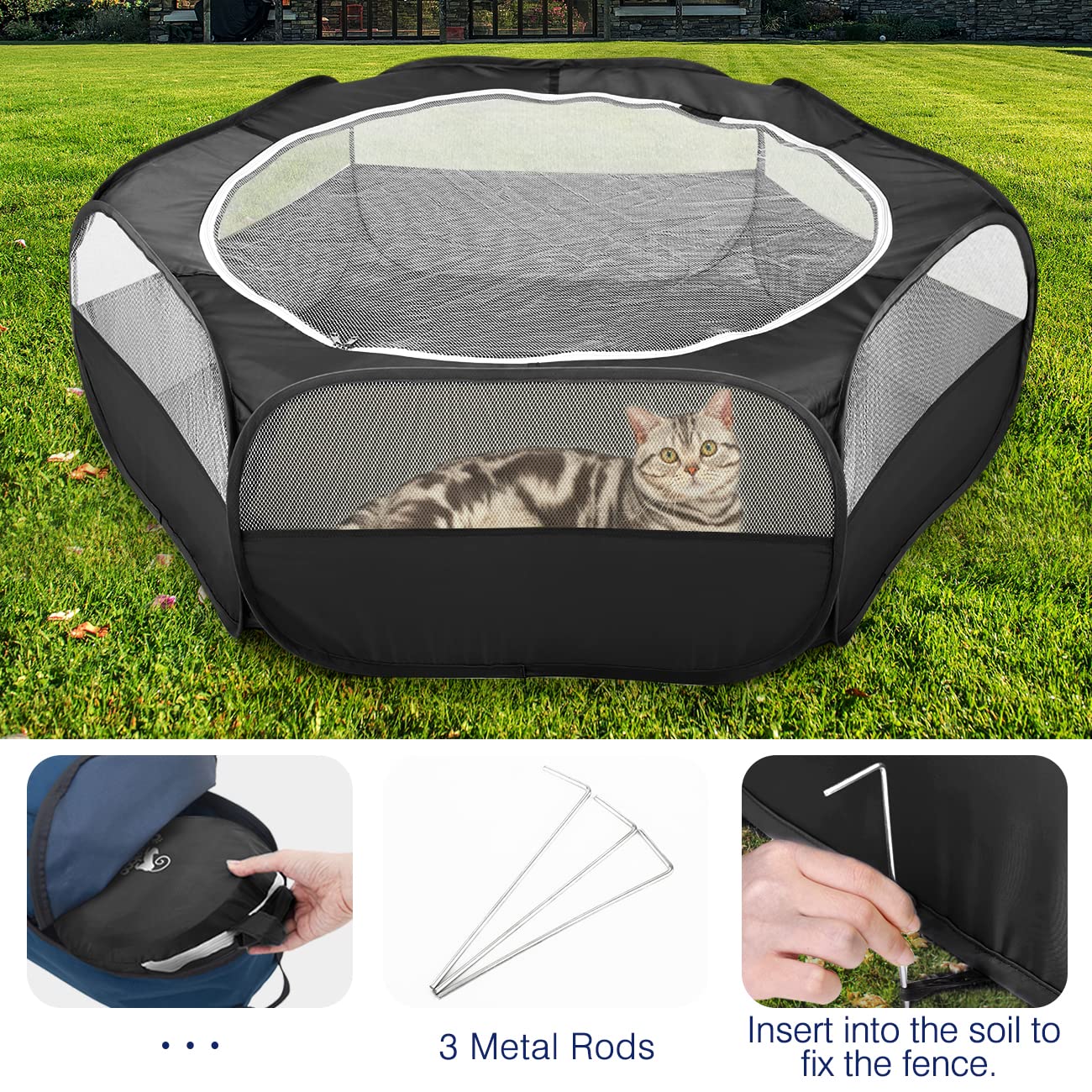 Pawaboo Small Animal Playpen folded beside its included carrying bag.