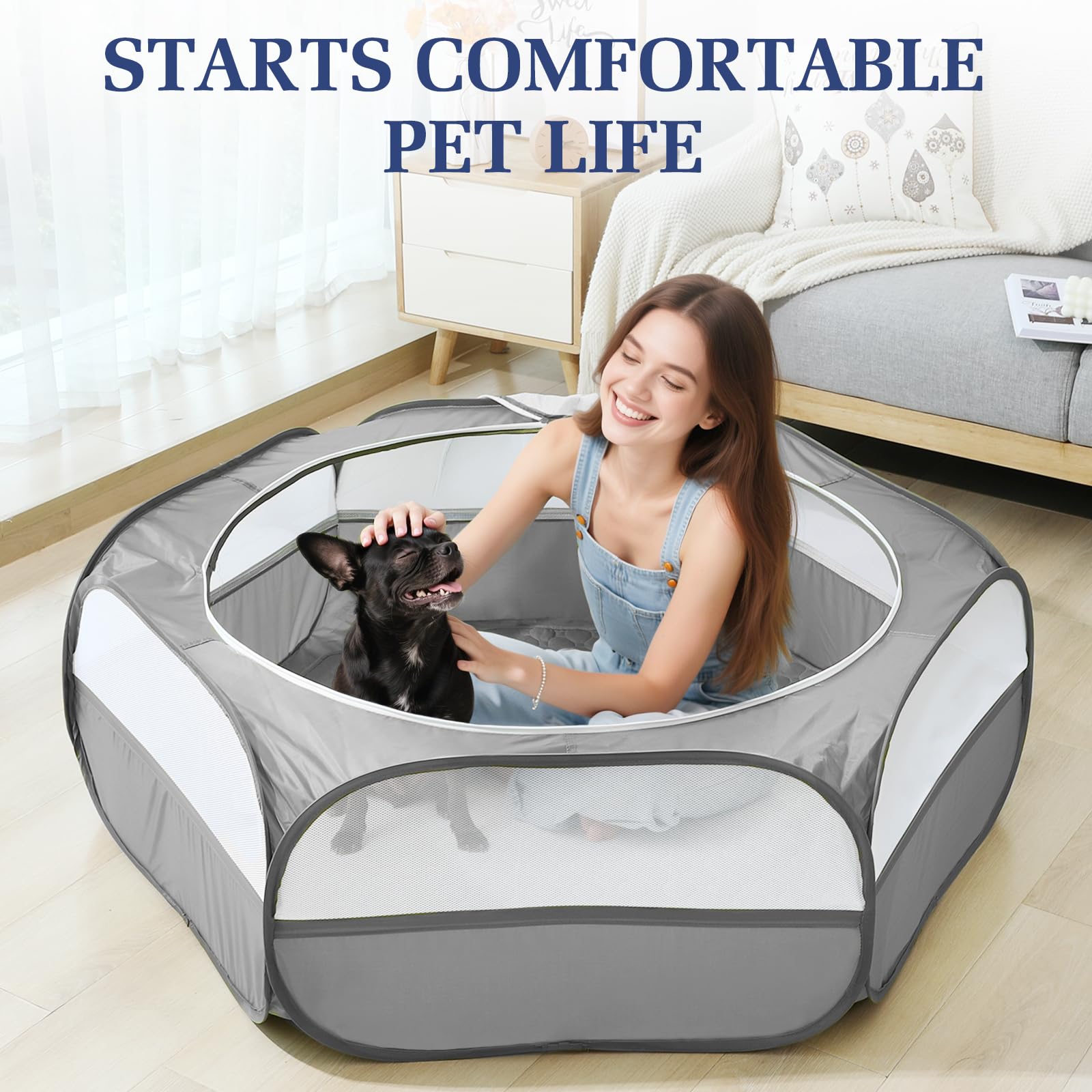 Pawaboo small animals playpen folded flat for carrying and storage.