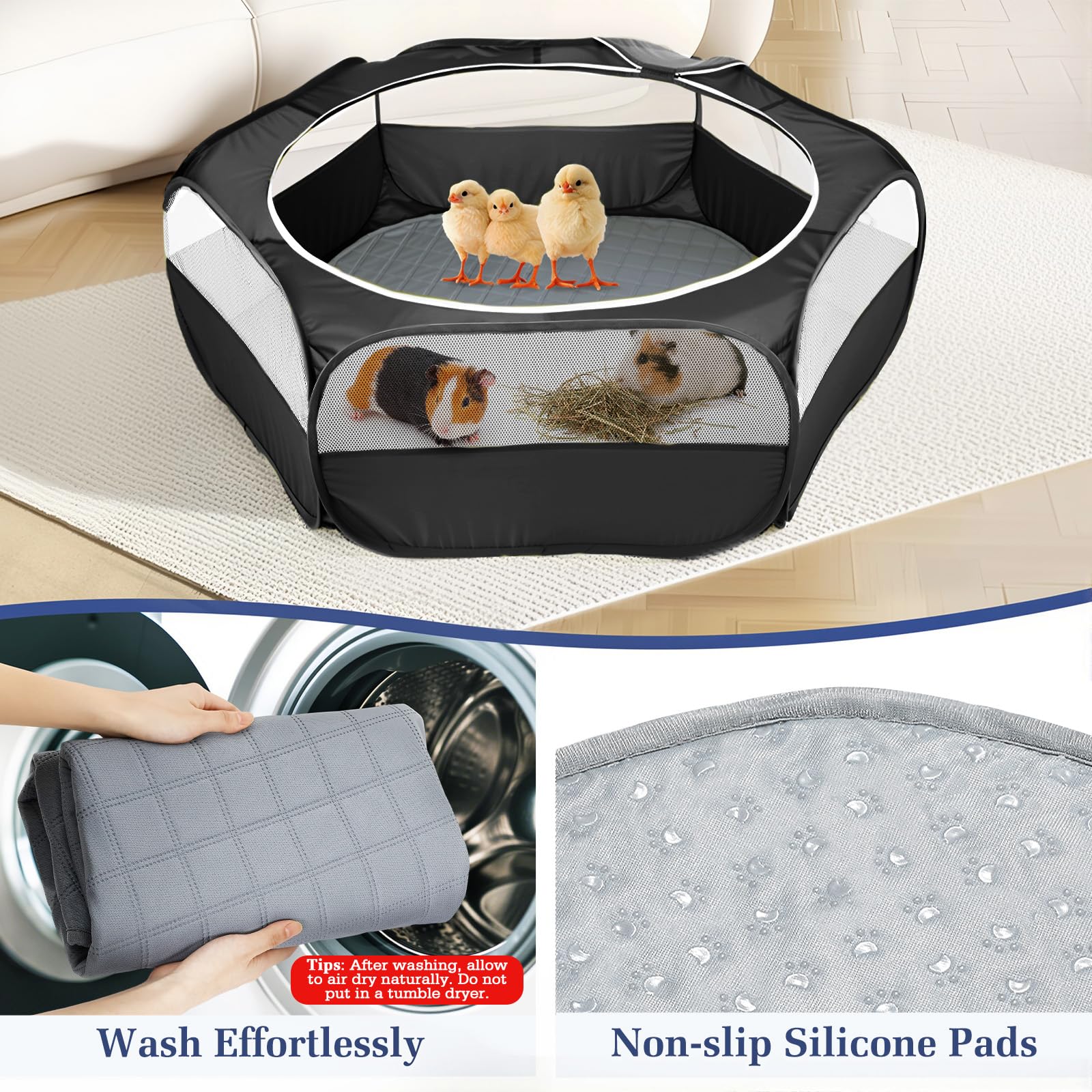 Pawaboo small animal playpen top showing the dual-zippered mesh opening.