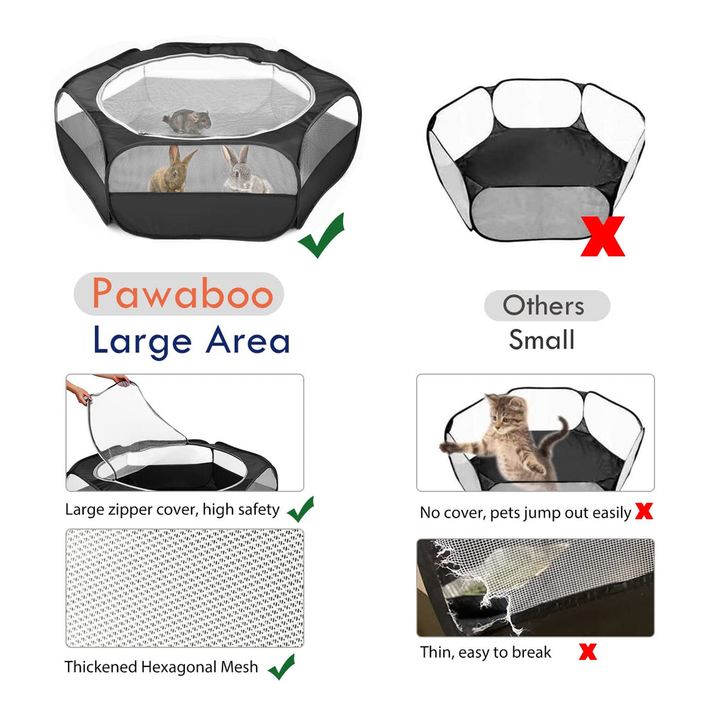 Pawaboo Small Animal Playpen dual-zippered mesh top shown open.