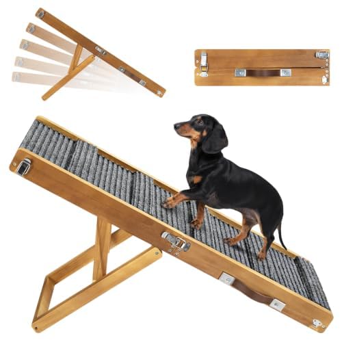 Pawaboo small dog ramp shown from the front with its solid wood frame.