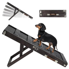 Pawaboo small dog ramp shown from the front with its solid-wood frame.
