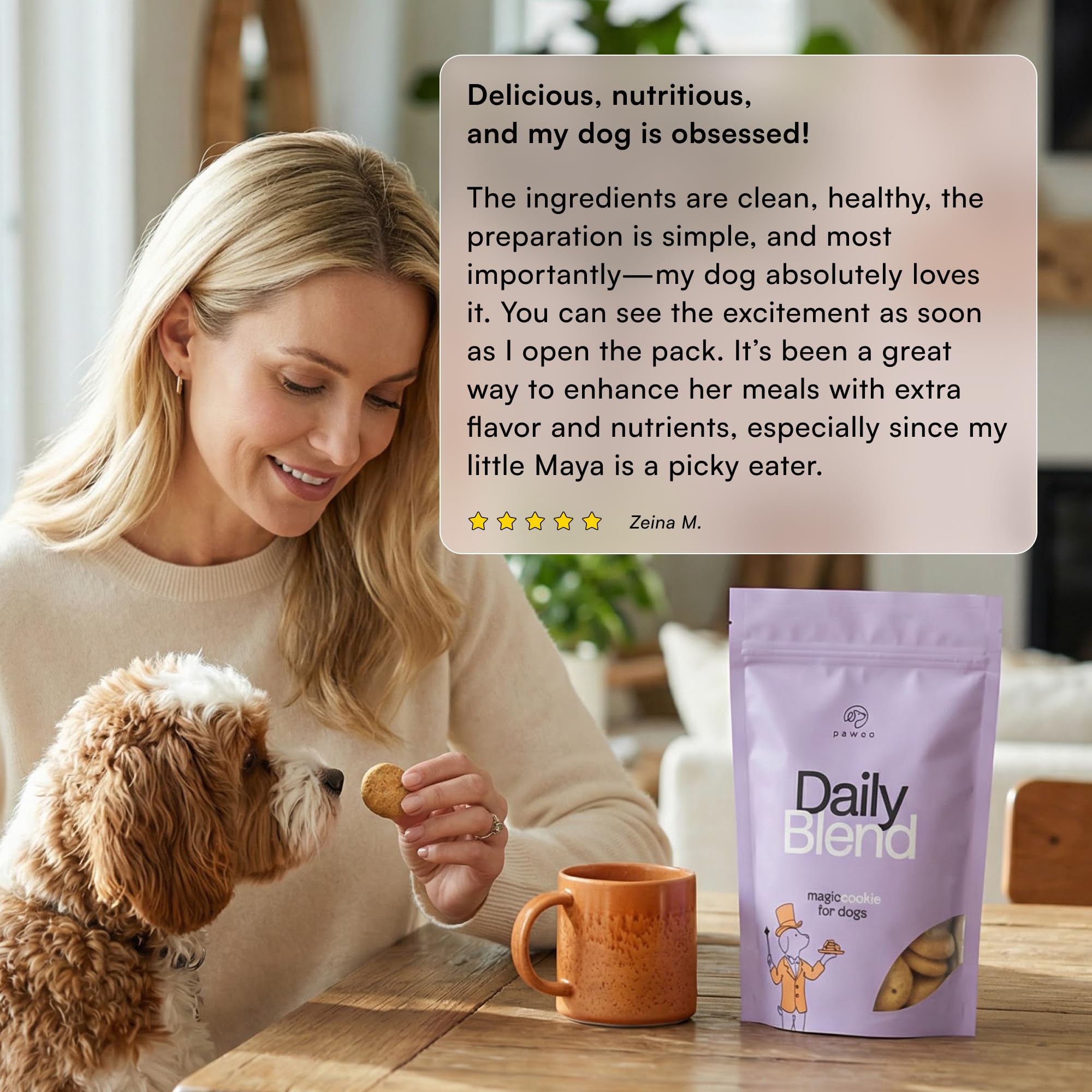 PawCo Foods Magic Cookie dog treats with a focus on the postbiotic ingredient.