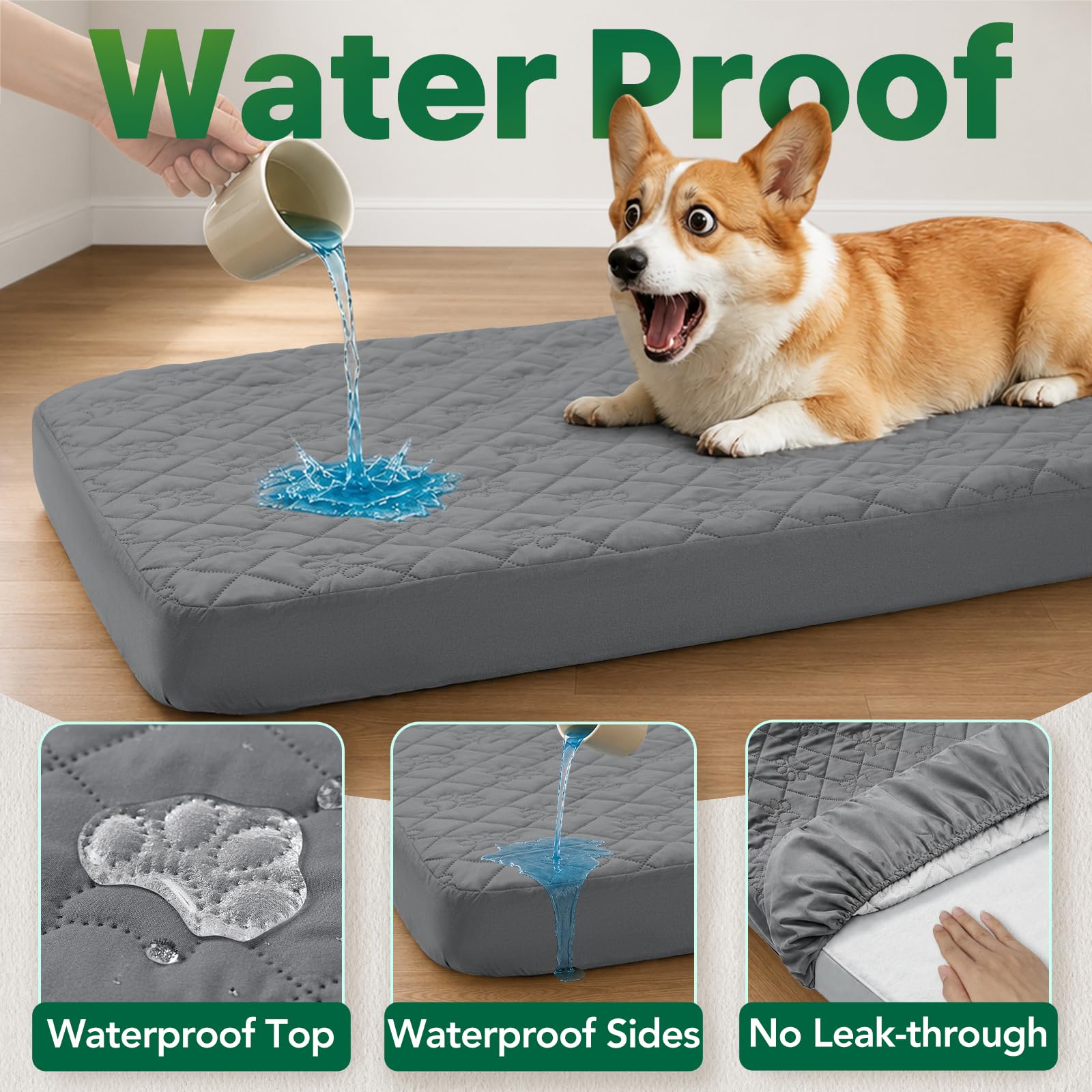 PAWFINITY dog bed cover showing waterproof protection along the sides.