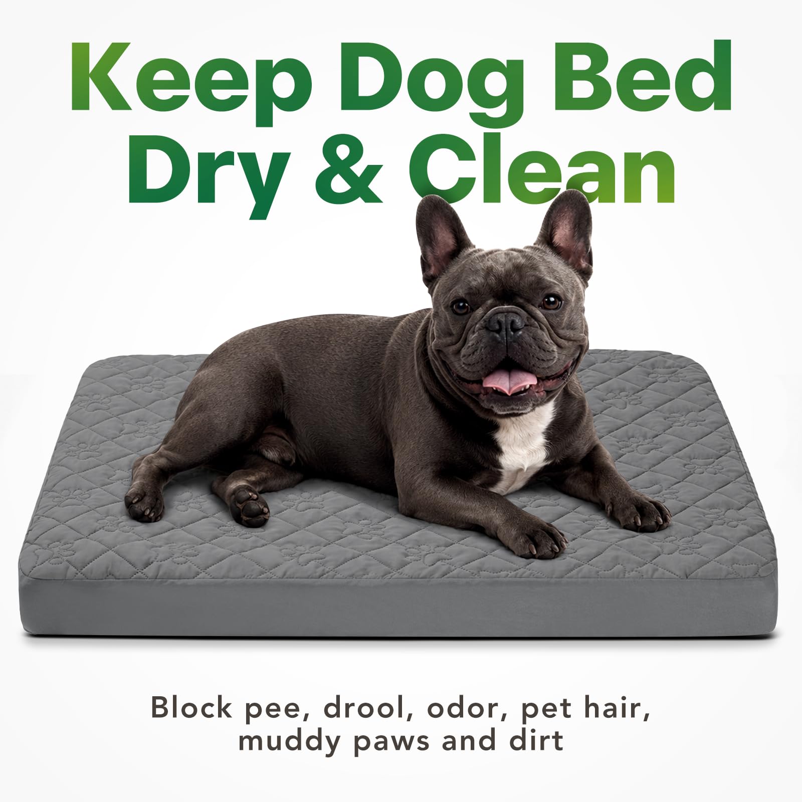 PAWFINITY dog bed cover with its waterproof top panel in view.