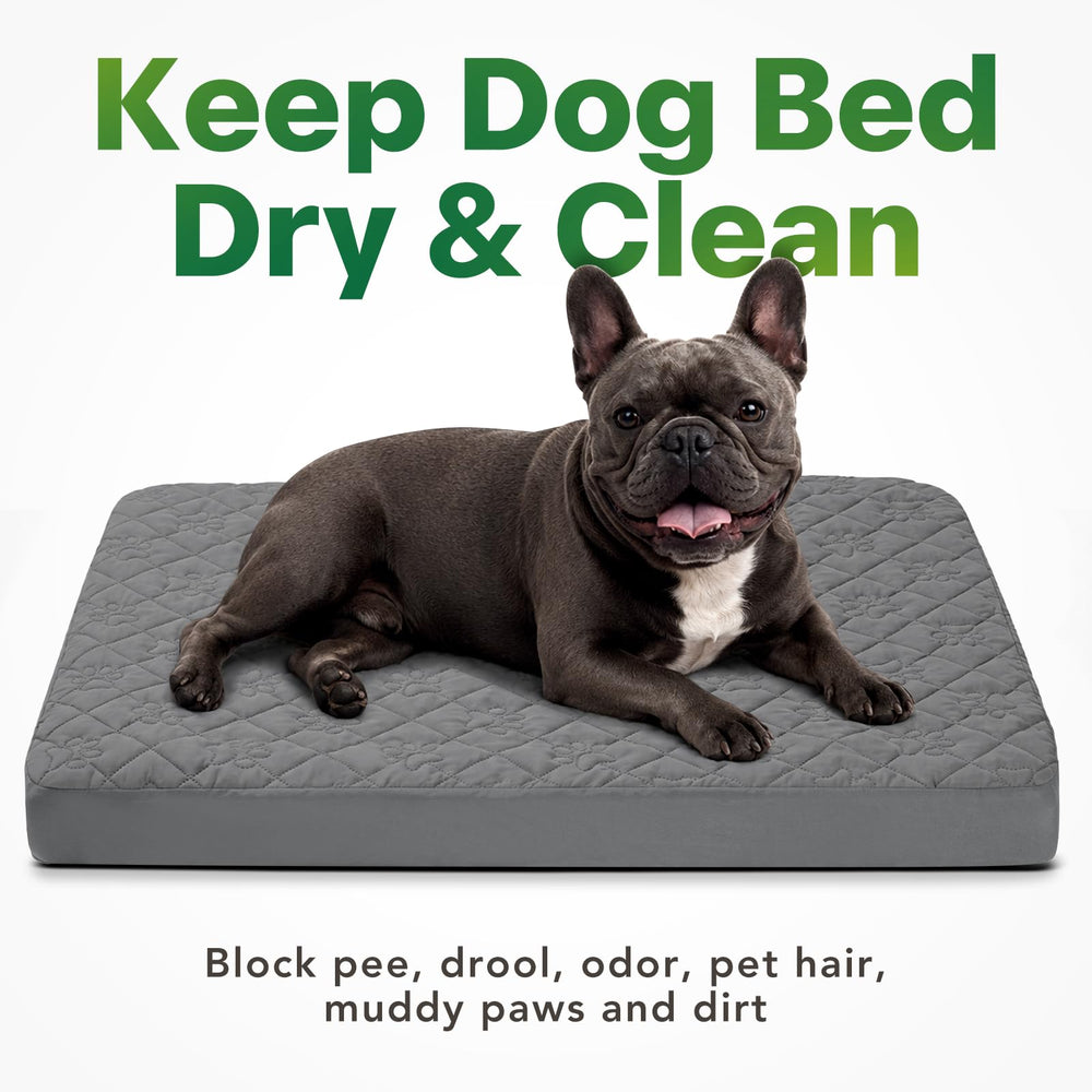 PAWFINITY dog bed cover with its waterproof top panel in view.
