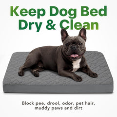 PAWFINITY dog bed cover with its waterproof top panel in view.