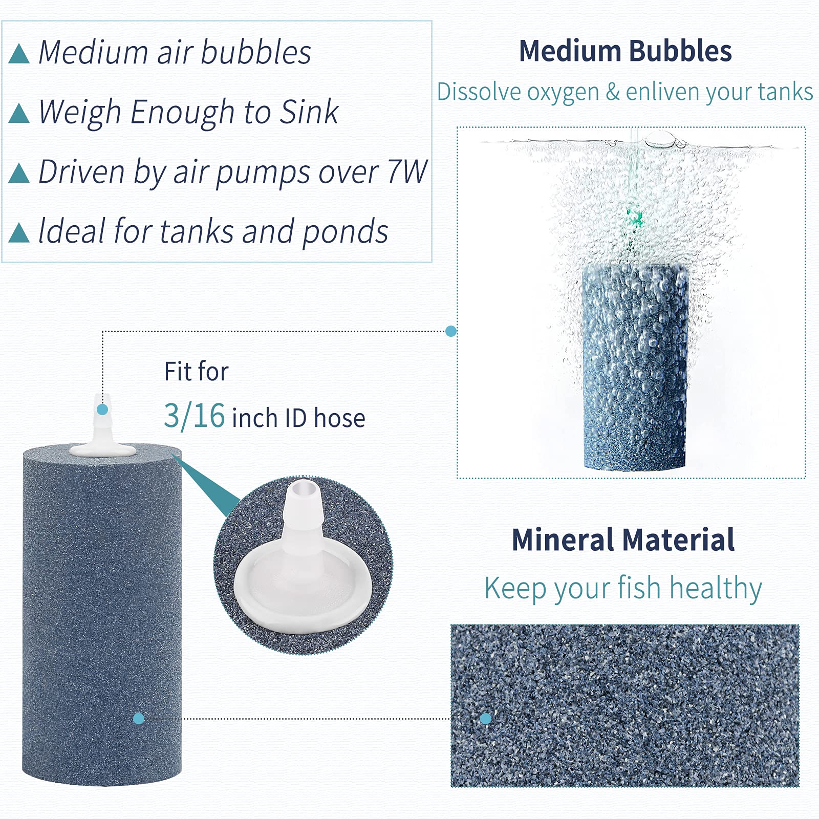 Pawfly Aquarium Air Stone Cylinder standing underwater in an aquarium.