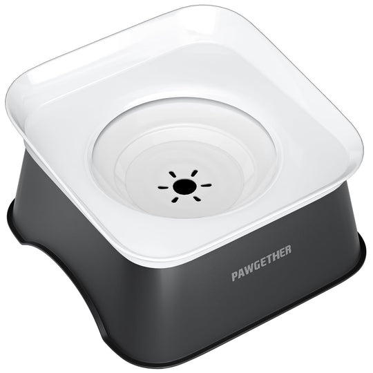 PAWGETHER dog water bowl shown from the front with its raised splash guard.