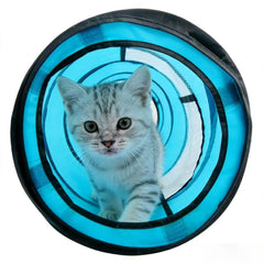PAWISE cat tunnel close-up showing the built-in peek hole.