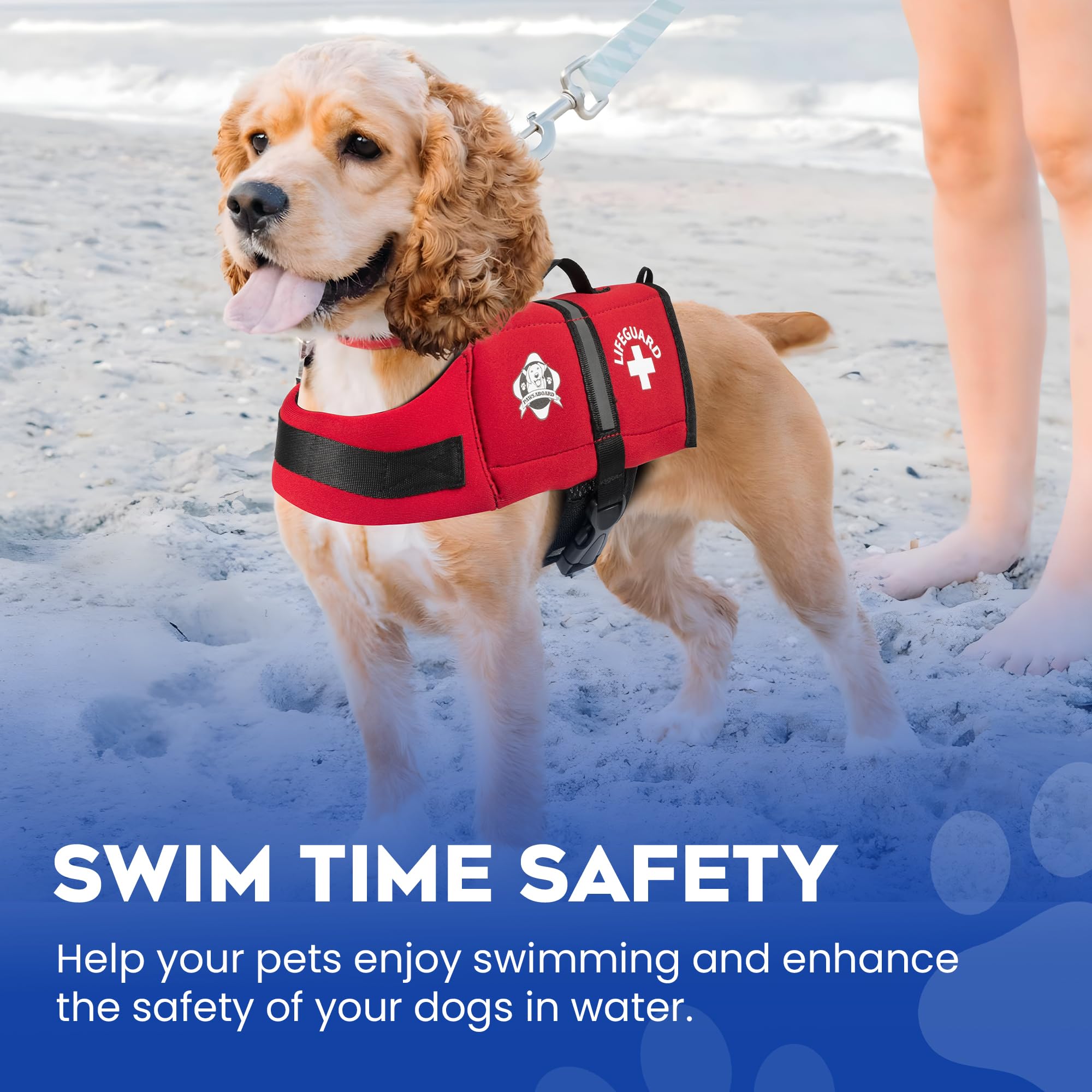 Paws Aboard dog life jacket detail of the adjustable collar.