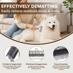 PAWSHOLIC dematting comb with a close view of its lower-density teeth.