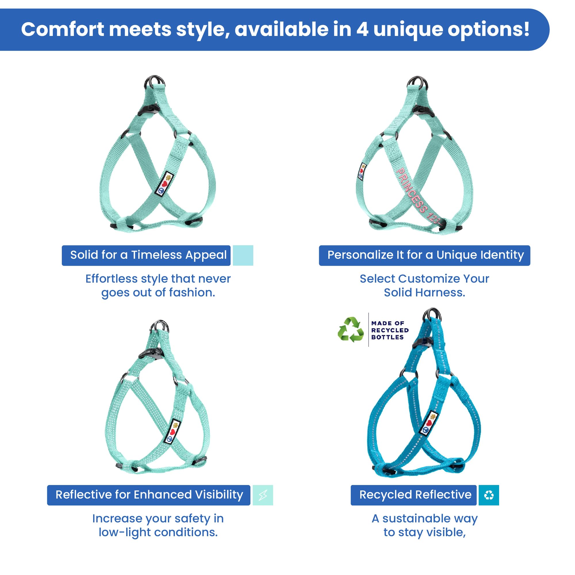 Pawtitas Solid Step-in Dog Harness shown from the back.