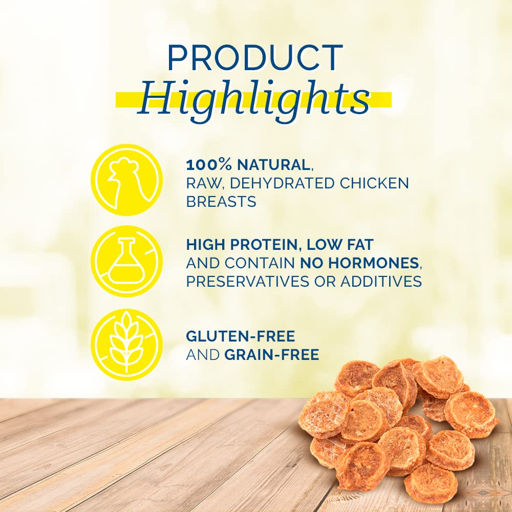 PCI Chicken Nibbles dog treats with the product label in focus.