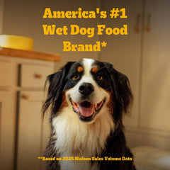 Pedigree Chopped Ground Dinner wet dog food can shown from above.
