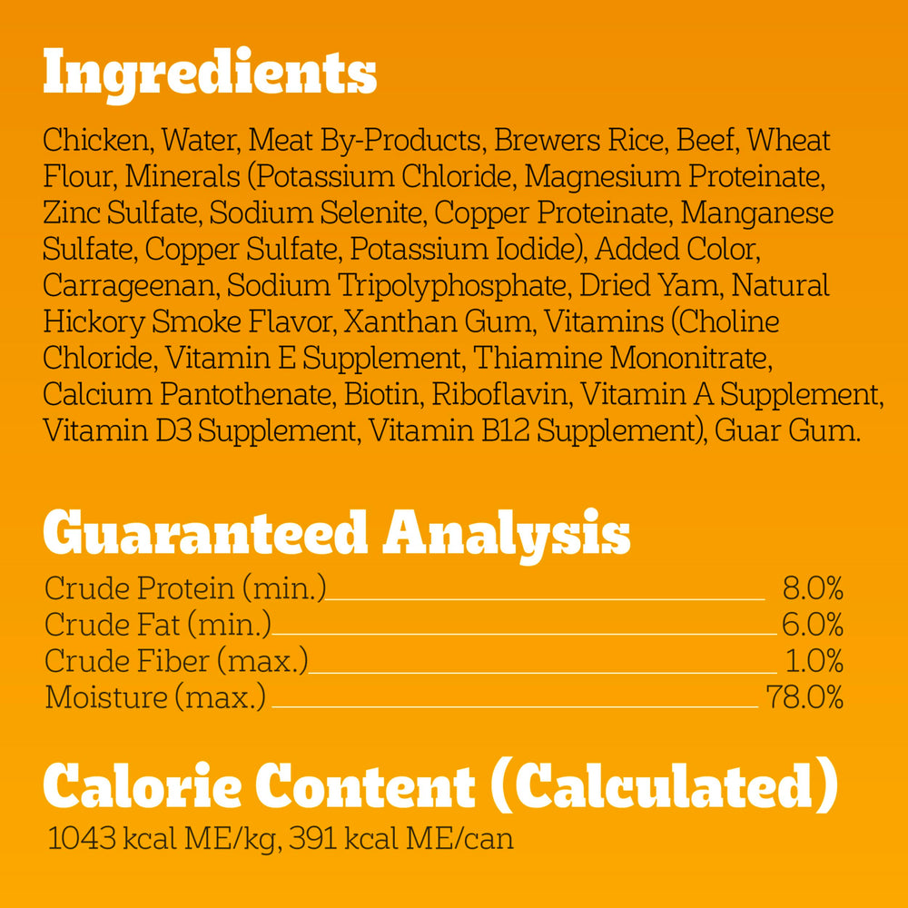 Pedigree Chopped Ground Dinner wet dog food nutrition label shown in close-up.