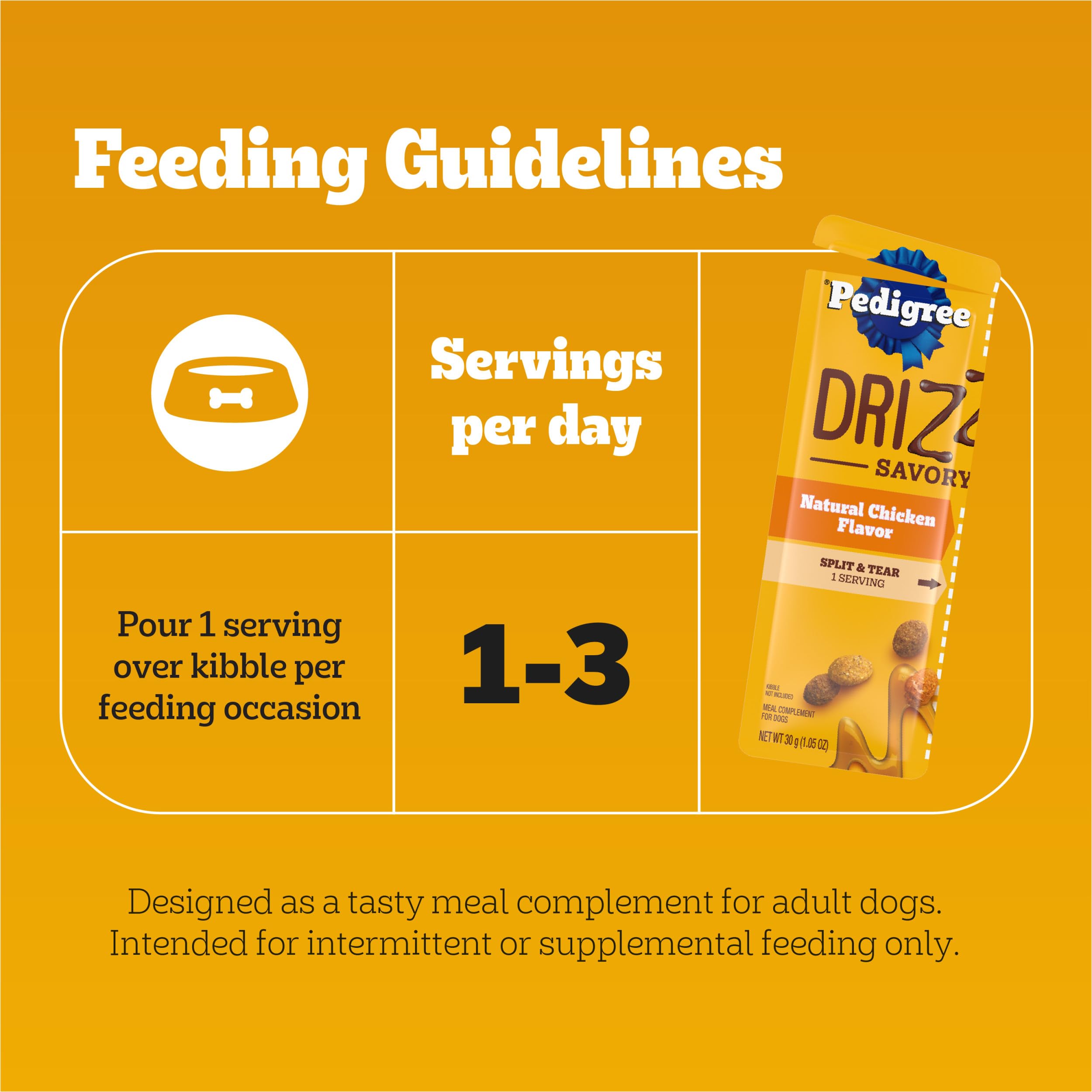 Pedigree Drizzlers Savory Sauce shown in its 22-count pack.